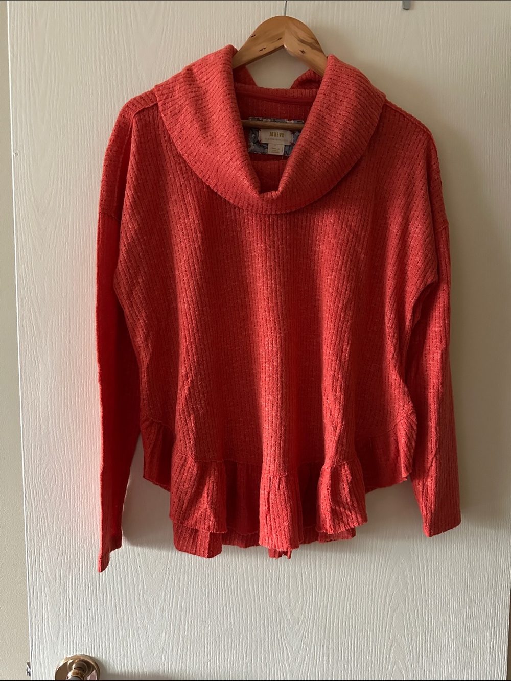 Maeve Coral Cowl Neck Ruffle Hem Sweater